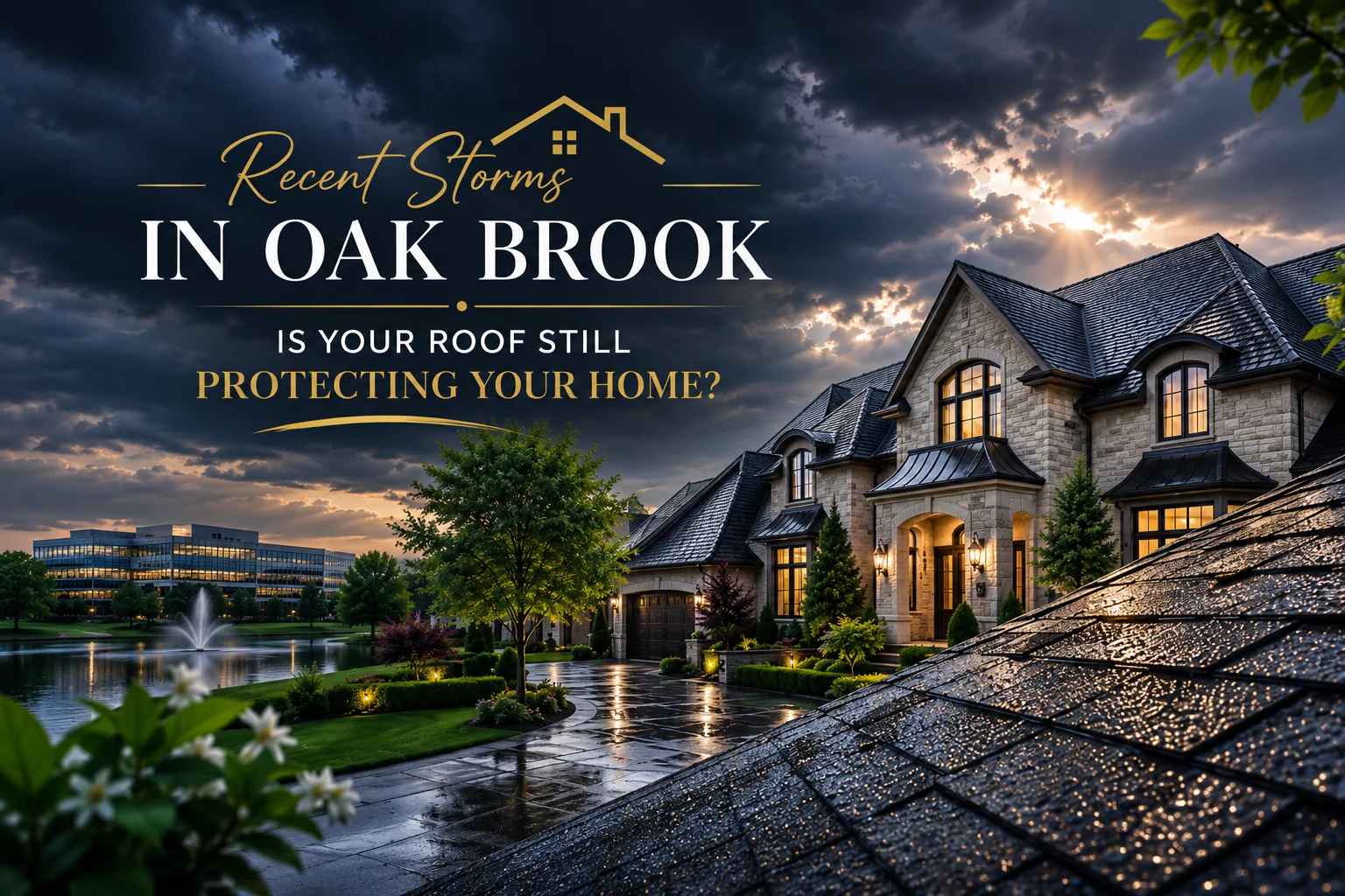 Storm damage roof inspection in Oak Brook after heavy rain and hail
