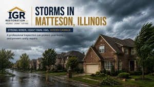 Roof inspection in Matteson after storm damage from wind, rain, and hail