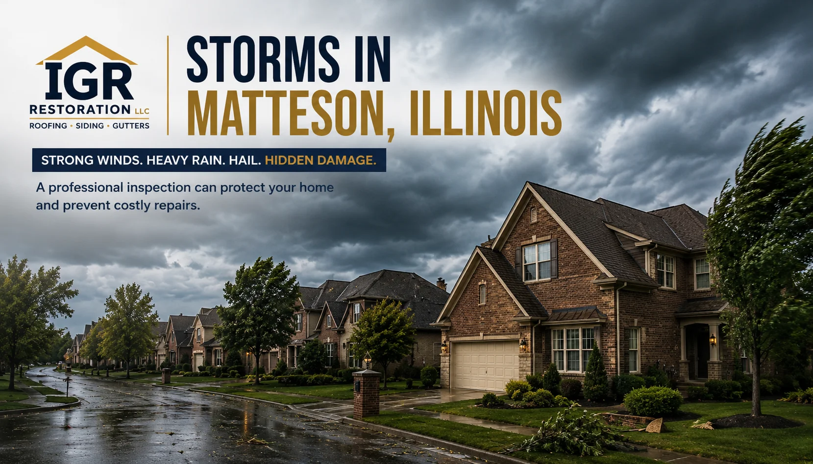 Roof inspection in Matteson after storm damage from wind, rain, and hail